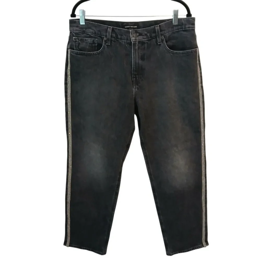 Lucky Brand Mid Rise Sienna Slim Boyfriend Jean Black Silver Glitter 10/30 Y2k‎